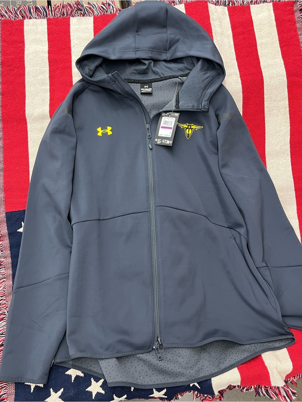 Under Armour San Antonio Brahmas Hooded Jacket with Yellow Logo Men Size 2XL NWT